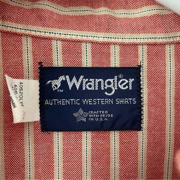 Wrangler 70s Vintage Red Cream Striped Western Shirt size small Ruffle Neck - Picture 7 of 8